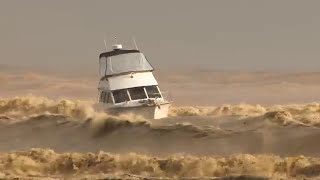 See How This Boat Gets Saved When Mooring Breaks After Massive Storm Hits Small Coastal Town [upl. by Snapp]