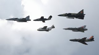 Försvarsmaktens flygdag 2018 SAAB flygplan JAS 39  SK 37 SK 60 J 35 J 32 och J 29 [upl. by Ahsaz]