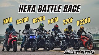 Yamaha R15M vs Karizma Xmr Vs Bajaj RS200 Vs Ktm RC200 Vs Pulsar 220F Vs NS200  Shocking results [upl. by Bricker]