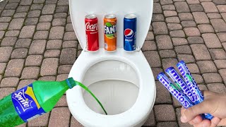 COCA COLA PEPSI FANTA SPRITE and MENTOS in TOILET  Experiment [upl. by Aneetak]