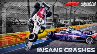 F1 2018 Game INSANE CRASHES [upl. by Lynne]