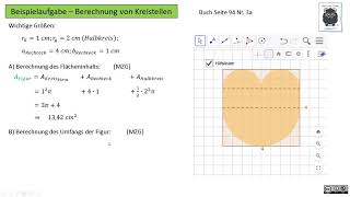 Berechnungen von Kreisteilen  Beispielaufgabe S 94 Nr 3a  Berechnungen am Kreis 5 [upl. by Radburn]