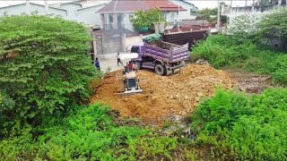 Wonderful Is New Project Komatsu Dozer Push Soils to Landfill In Fences by Damp truck 25Ton [upl. by Ennaeirb]