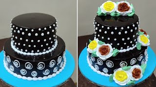 Eggless Two Tier Chocolate Cake Design  Step Chocolate cake  Anniversarycake Cake [upl. by Yvad]