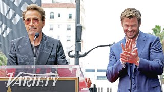 Robert Downey Jr Gives an Avengers Roast to Chris Hemsworth at Walk of Fame Ceremony [upl. by Nollek]