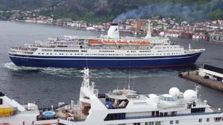 Cruise Ship Marco Polo leaving the Port of Bergen Norway Marco Polo verlässt Bergen [upl. by Aydne]