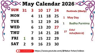 May Calendar 2026 maycalender2026 [upl. by Salem692]