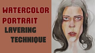 WATERCOLOR Layering  How to layer watercolor PORTRAIT [upl. by Nynnahs961]