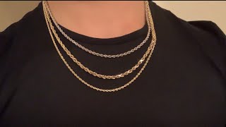 Size comparison amp 25mm Rope Chain Honest Review 14k Gold Rope 4mm3mm25mm [upl. by Ellwood]