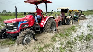 3 Tractors Pulling New Holland 3630 Stuck in Mud Swaraj 855 Fe John Deere Mahindra Arjun NOVO 605 [upl. by Nayrbo]