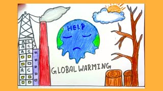 Global Warming Drawing Postersave earth drawing easy [upl. by Oznofla]