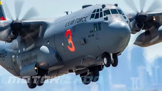 C130 Hercules Aircraft Landing and Take Off US Air Force [upl. by Ylrebmic]