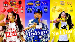 COLOR FOOD MUKBANG🔥 Red🦑 • Indigo🥶 • Yellow🧀 [upl. by Mavis]