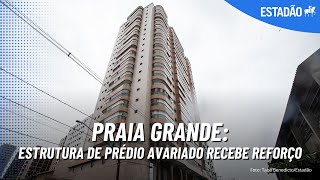 Estrutura de prédio avariado na Praia Grande recebe reforço veja [upl. by Beedon]