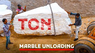 Marble Quarry Ton Block Unloading By Liftall [upl. by Refiffej]