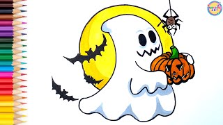 How To Draw Halloween Ghost Easy Halloween Drawing amp Coloring For Kids [upl. by Boff]