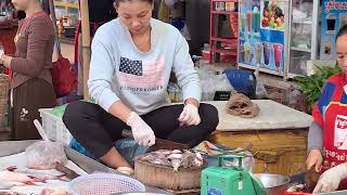 Walking in the local food market at Siem Reap fresh fishes meat beef amp vegetables food fish [upl. by Gill]