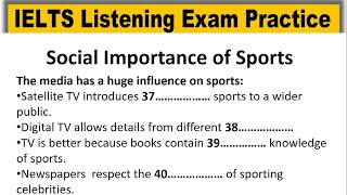 Social Importance of Sports listening practice test 2024 with answers  IELTS Real Exam Listening [upl. by Ahseiym]