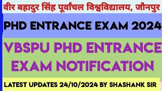 PHD ADMISSION NEW UPDATE 2024  VBSPU PHD ENTRANCE EXAM 2024 LATEST NEWS UPDATE [upl. by Debee]