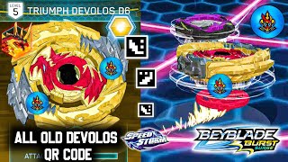 TRIUMPH DEVOLOS D6 GAMEPLAY  ALL OLD DEVOLOS QR CODES BEYBLADE BURST SURGE APP [upl. by Akehs]