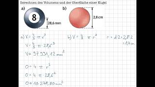 Berechnen des Volumens und der Oberfläche einer Kugel [upl. by Shum]