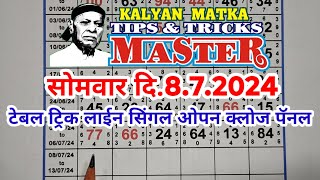 KALYAN MATKA TIPS AND TRICKS MASTER TODAY 872024 KALYAN TODAY TEBLE TRICK LINE JODI [upl. by Tloc]