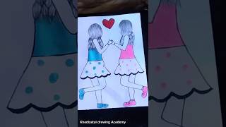 Best friends ❤️ pencil sketch tutorial artdrawing bestfriend love art trending shorts yt [upl. by Weslee]