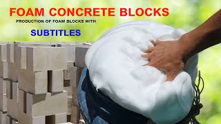 Amazing process of making foam concrete blocks  production of foam blocks with subtitles [upl. by Hollah]