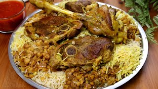 طبخ مجبوس لحم مع الحشوة والدقوس وصفة مميزة وشهية 😋 Cooking a special Arabian lamb and rice Majboos [upl. by Daisi478]