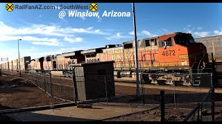 RailCam Action from Winslow AZ  La PosadaWinslow Arts Trust Museum on 04282022 OCS and AMTK [upl. by Brahear]