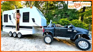 Camping adventure with kids RV trailer and ride on truck sleeping in camper Educational  Kid Crew [upl. by Jeroma958]