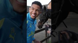 🐴 Horse nearly bites Savinho’s hand 😅 mancity savinho horse [upl. by Bate74]