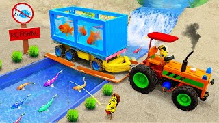 Diy tractor making Concrete Bridge for Train  diy mini tractor transporting Goldfish  HP Mini [upl. by Donni]