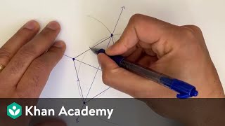 Geometric constructions perpendicular line through a point off the line  Geometry  Khan Academy [upl. by Ydnem]