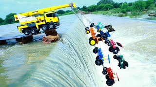 Accident River Mahindra HMT Sonalika Eicher Swaraj Ford Tractor Pulling Out Crane  Cartoon CS Toy [upl. by Kosiur443]