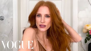 Jessica Chastain on Dry Skin Care Face Slapping amp Kardashian Influences  Beauty Secrets  Vogue [upl. by Artap]