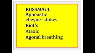 KUSSMAUL Apneustic Ataxic Agonal cheynestokes Biots breathing [upl. by Walke]