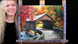 Learn How to Draw and Paint with Acrylics quotCOUNTRY BRIDGEquot Easy Beginner Autumn Landscape Painting [upl. by Bringhurst304]