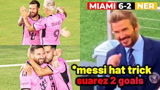 Beckham reaction to Messi hat trick goals to destroy New England Revolution 62 [upl. by Gaskin]