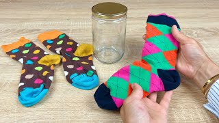 LOOK WHAT I DID WITH OLD SOCKS AND A GLASS JAR Recycle [upl. by Iorgo]