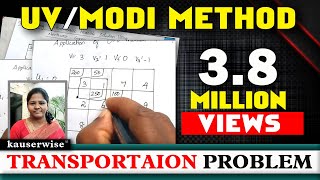 Transportation problem  MODI method  U V method with Optimal Solution  kauserwise [upl. by Huey]