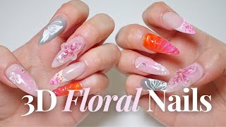 let’s do 3D floral nails at home ASMR gelx nail art using korean nail brands [upl. by Jopa783]