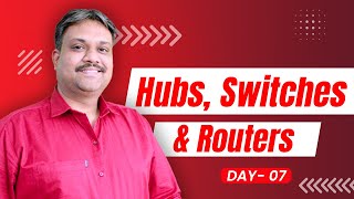 Hubs Switches and Routers Explained  Best Video on Networking Devices Hindi  day7 [upl. by Aidiruy313]