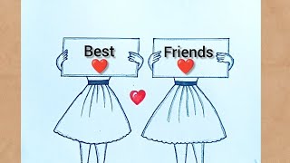 best friends drawing how to easy drawing for best friend easy drawing [upl. by Relda]