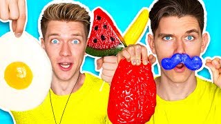 Gummy Food vs Real Food Challenge EATING GIANT GUMMY FOOD Best Gross Real Worm Candy [upl. by Theodor]