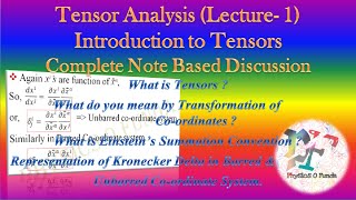 Tensor Analysis Lecture 1 ।। Introduction to Tensors [upl. by Humph]