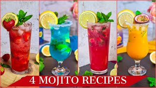 4 Amazing Mojito Recipes  Summer Non – Alcoholic Drinks Strawberry Raspberry Blue Lagoon amp Mango [upl. by Zweig]