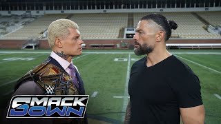 Cody Rhodes meets Roman Reigns at Georgia Tech to broker Bad Blood deal SmackDown Sept 20 2024 [upl. by Wenz534]