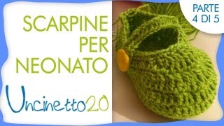 Tutorial uncinetto  Scarpine per neonato  4 di 5 [upl. by Lebasile219]