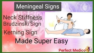 Meningeal Signs Nuchal Rigidity Brudzinke Sign Kerning Sign Made Easy [upl. by Eixor118]